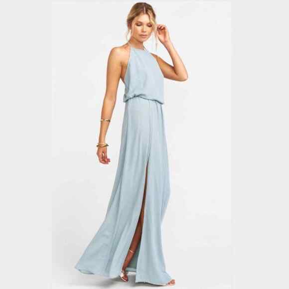 Show Me Your Mumu Heather Halter Slit Maxi Dress Silver Sage Crisp Green, XXS - Picture 10 of 14